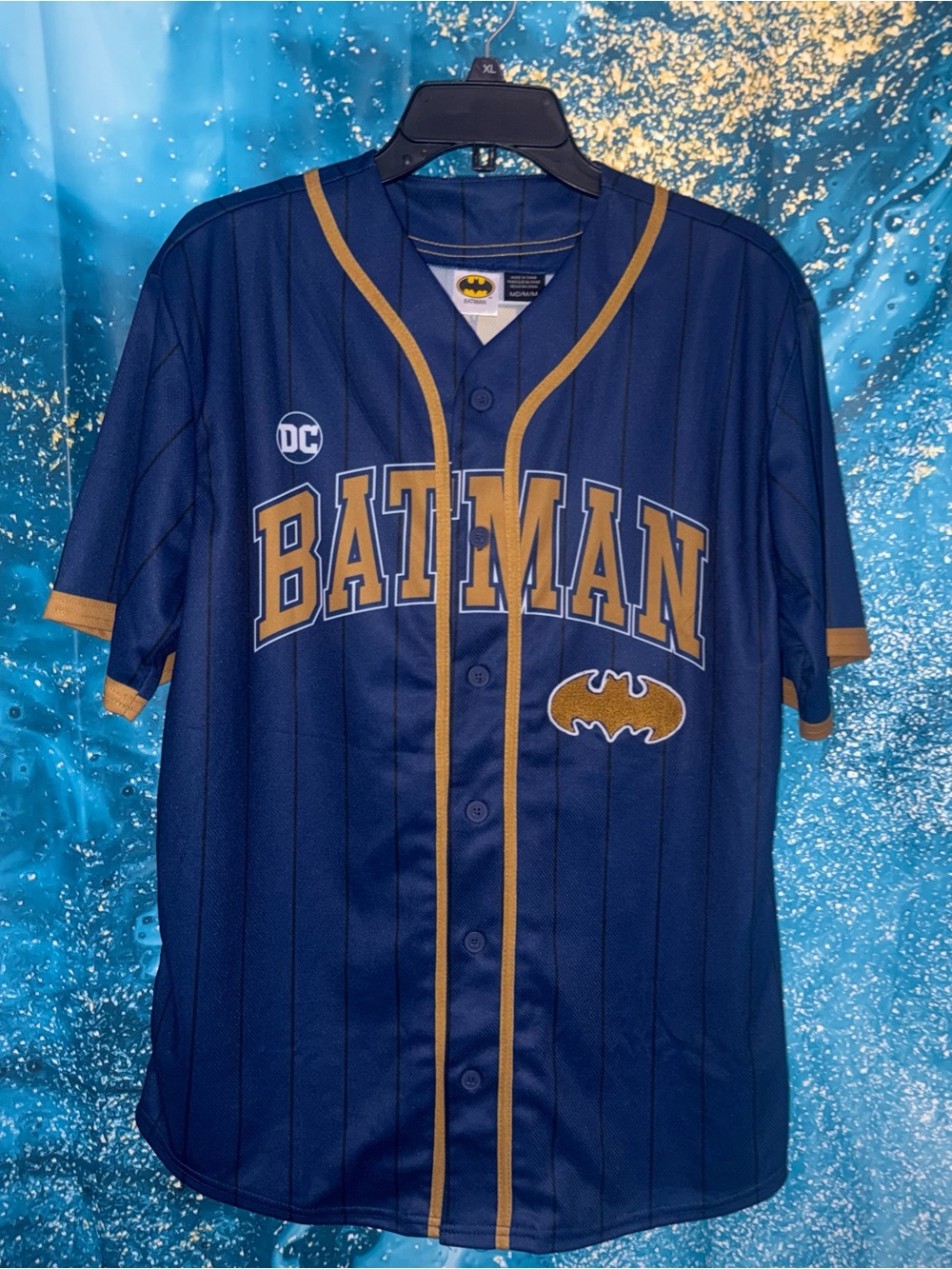 Batman Navy and Gold Baseball-Style Jersey Shirt